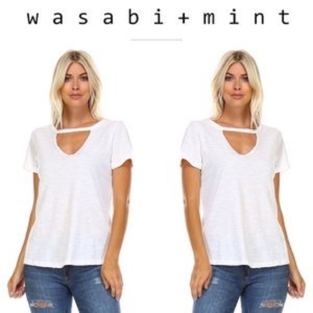 Dark Charcoal wasabi + mint choker v neck tee